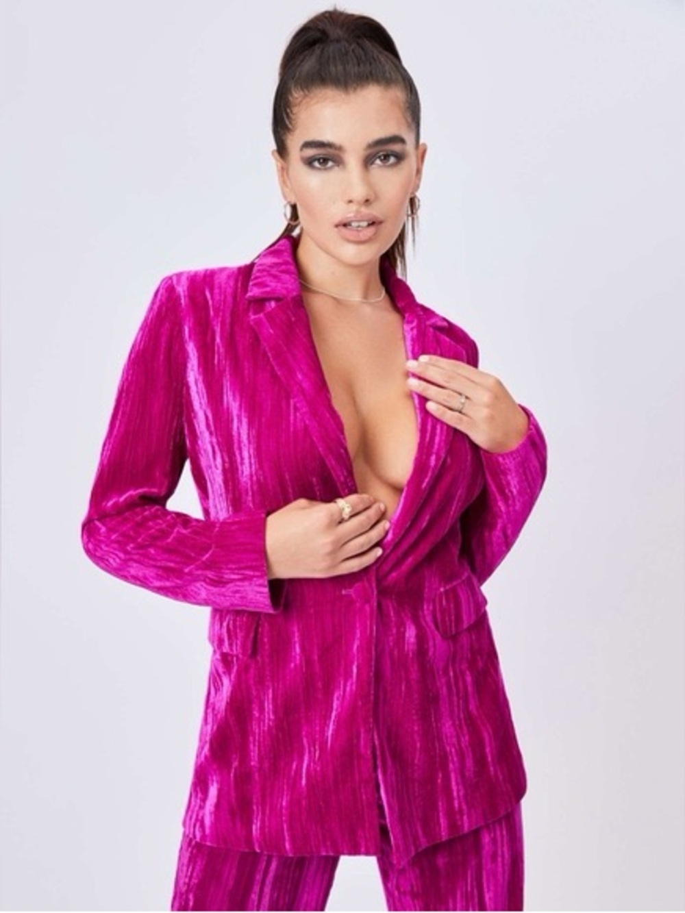 Nasty Gal— Hot Pink Velvet Crushed Blazer